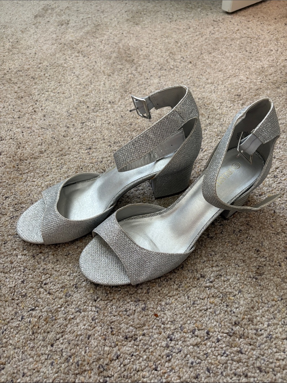 Dream Pairs Silver Glitter Ankle-Strap Block Heels